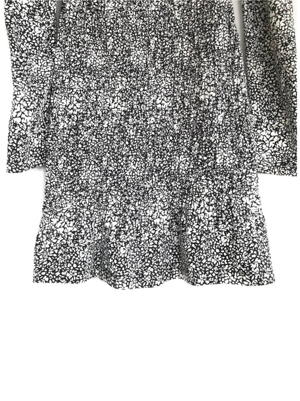 Parker Brooklyn Small Black White Cotton Puff Long Sleeve Smocked Mini Dress - Picture 9 of 12